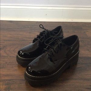 Platform Oxford Derby Shoes Shiny Patent Leather